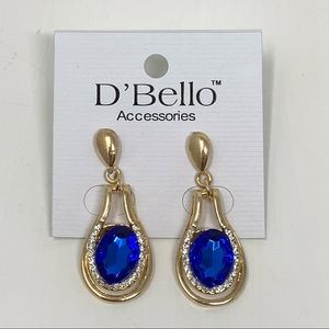 NWT Gold w/ Blue gem & rhinestone stud Earrings